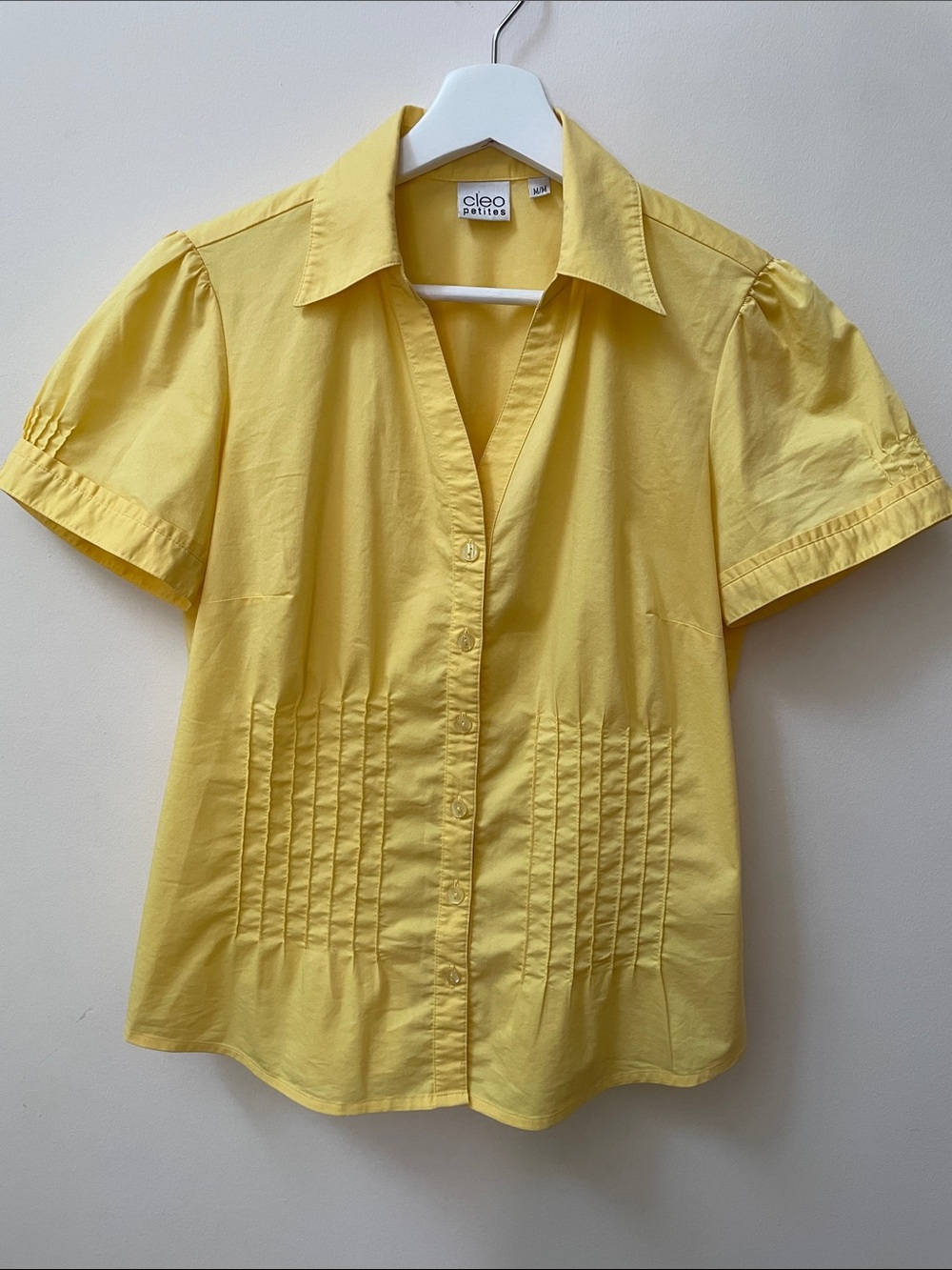Y2K cleo Petites Yellow Short-Sleeve Pintuck Button-Down Shirt vintage